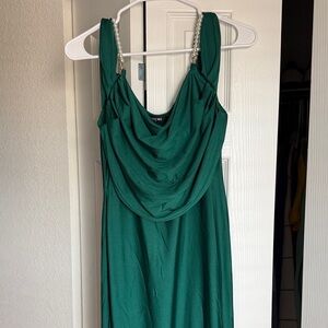 Amazon Green Draped Maxi Dress with Pearl Straps. Never worn.